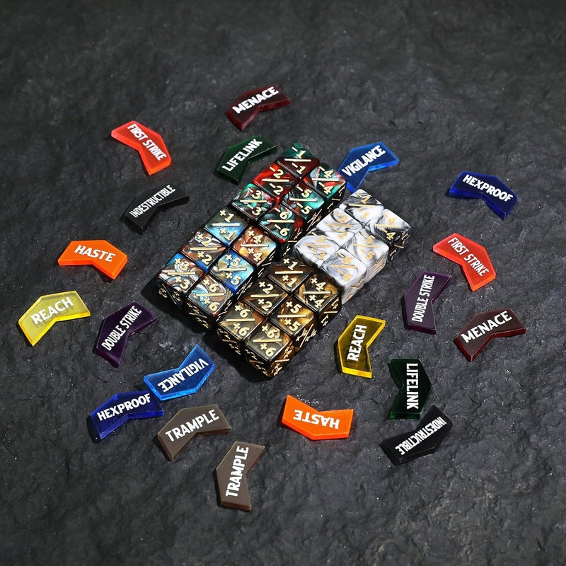 FIGURESLAB Store 48PCS 12mm MTG Dice Counters & Tokens for Magic The Gatering, MTG Abilities Keyword Buff Tokens Plus 1 Life Counters Loyalty Dice, Compatible with TCG CCG Magic Card Gaming Accessories - Image 5